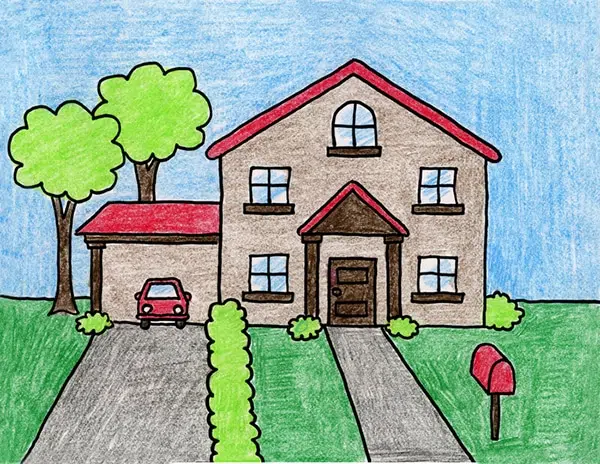 How To Draw Step By Step House Drawing For Kids | Tutorial